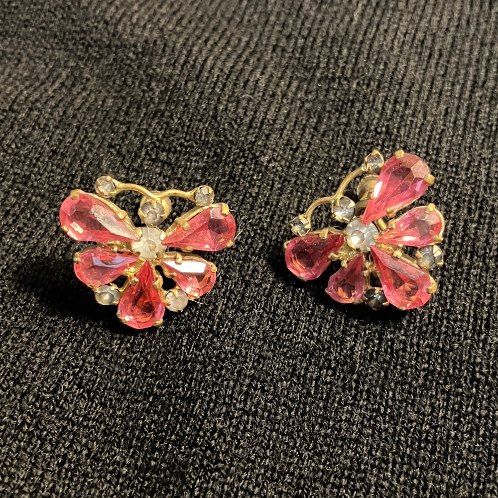 Gorgeous Vintage clip on earrings * 3 pair * butterflies, rhinestones, sparkly